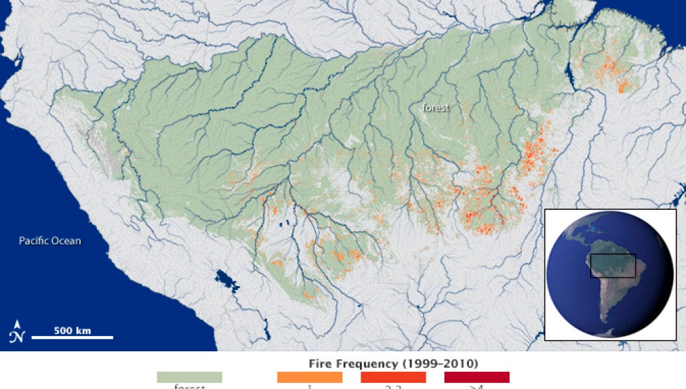 Imagen de la técnica satélite de la NASA para detectar incendios