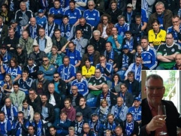 La aficionada del Borussia, en mitad de la grada del Schalke La aficionada del Borussia, en mitad de la grada del Schalke