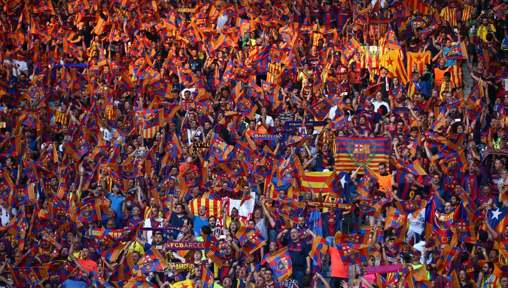 La grada azulgrana, durante la final de la Champions