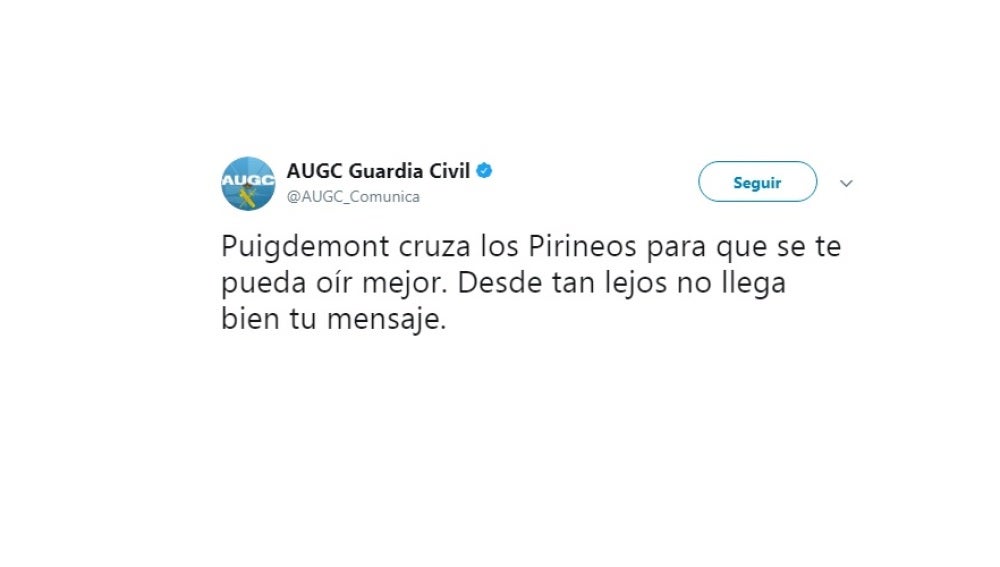 Tuit de la Asociación unificada de la Guardia Civil