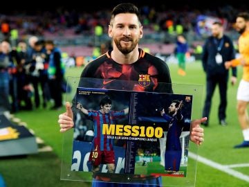 Leo Messi, durante su homenaje en el Camp Nou
