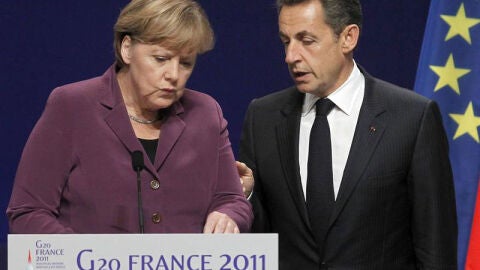 Merkel y Sarkozy, tras la reuni&oacute;n del G20