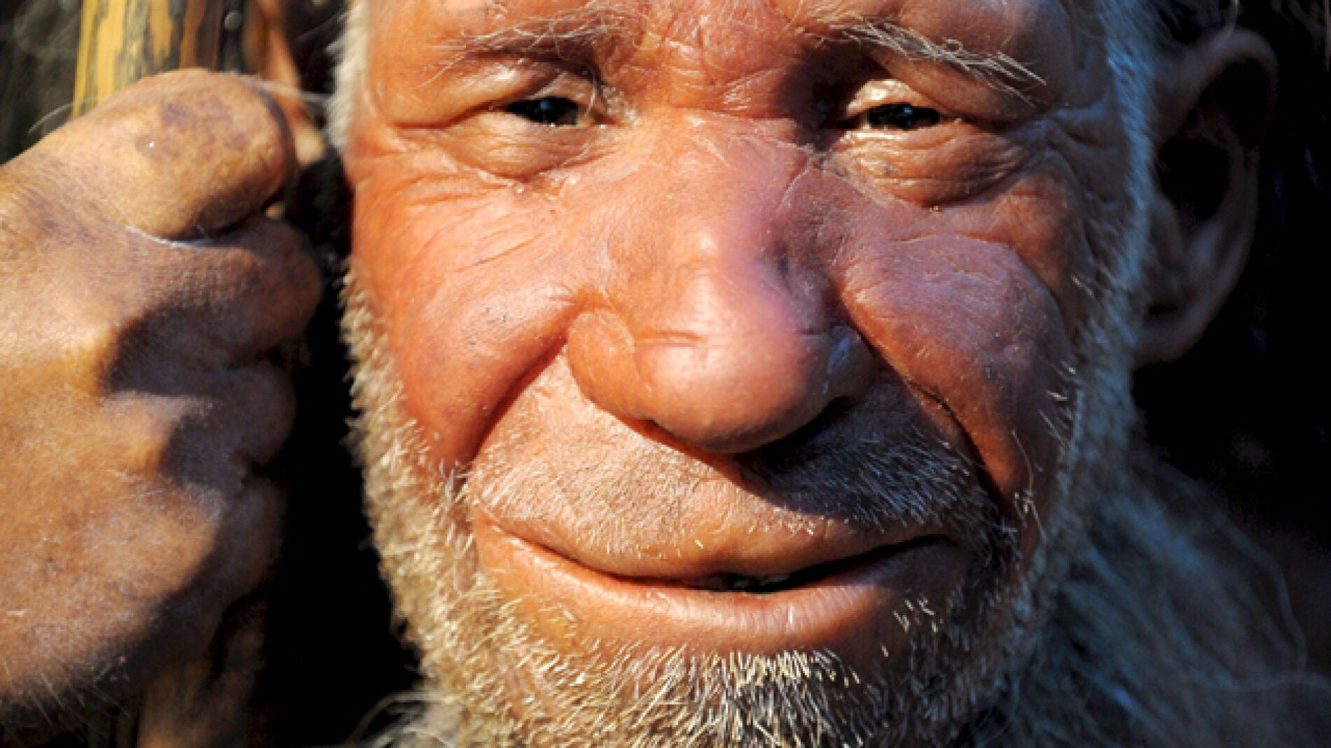 Recreaci&oacute;n de un anciano hombre de Neandertal
