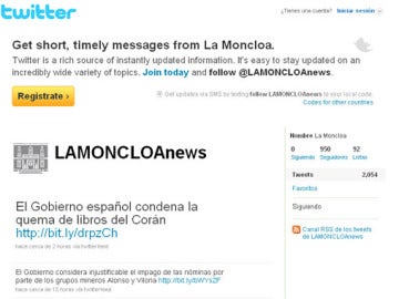Imagen de la cuenta de Twitter falsa de La Moncloa Imagen de la cuenta de Twitter falsa de La Moncloa