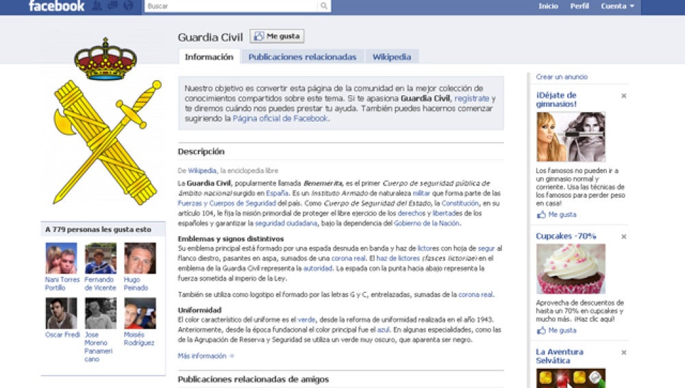 Perfil de la Guardia Civil en Facebook