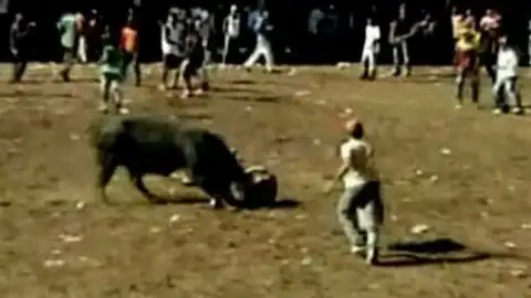 Un toro enviste a un hombre en Colombia Un toro enviste a un hombre en Colombia