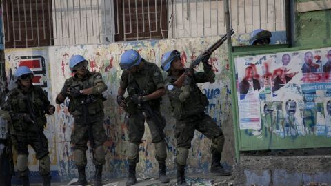 Soldados de los cascos azules en Hait&iacute;