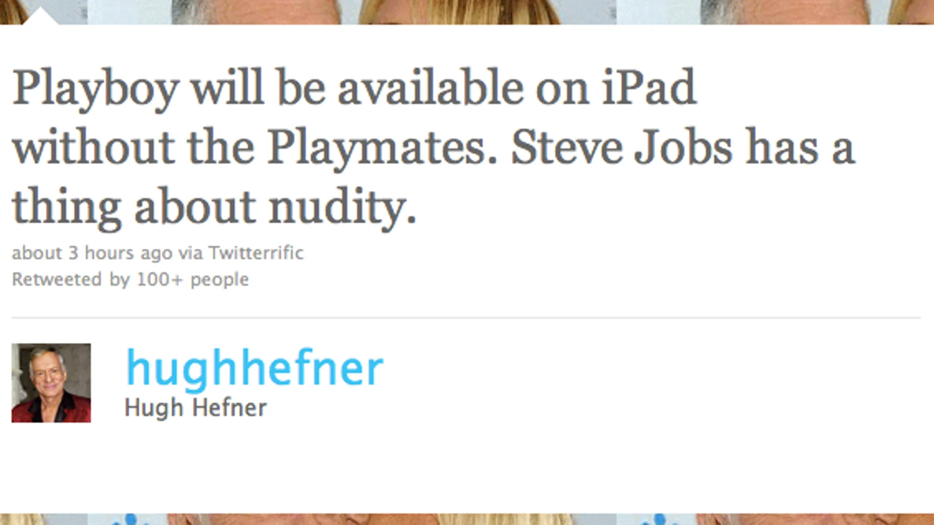 Hugh Hefner mostraba su alegría a través de Twitter Hugh Hefner mostraba su alegría a través de Twitter