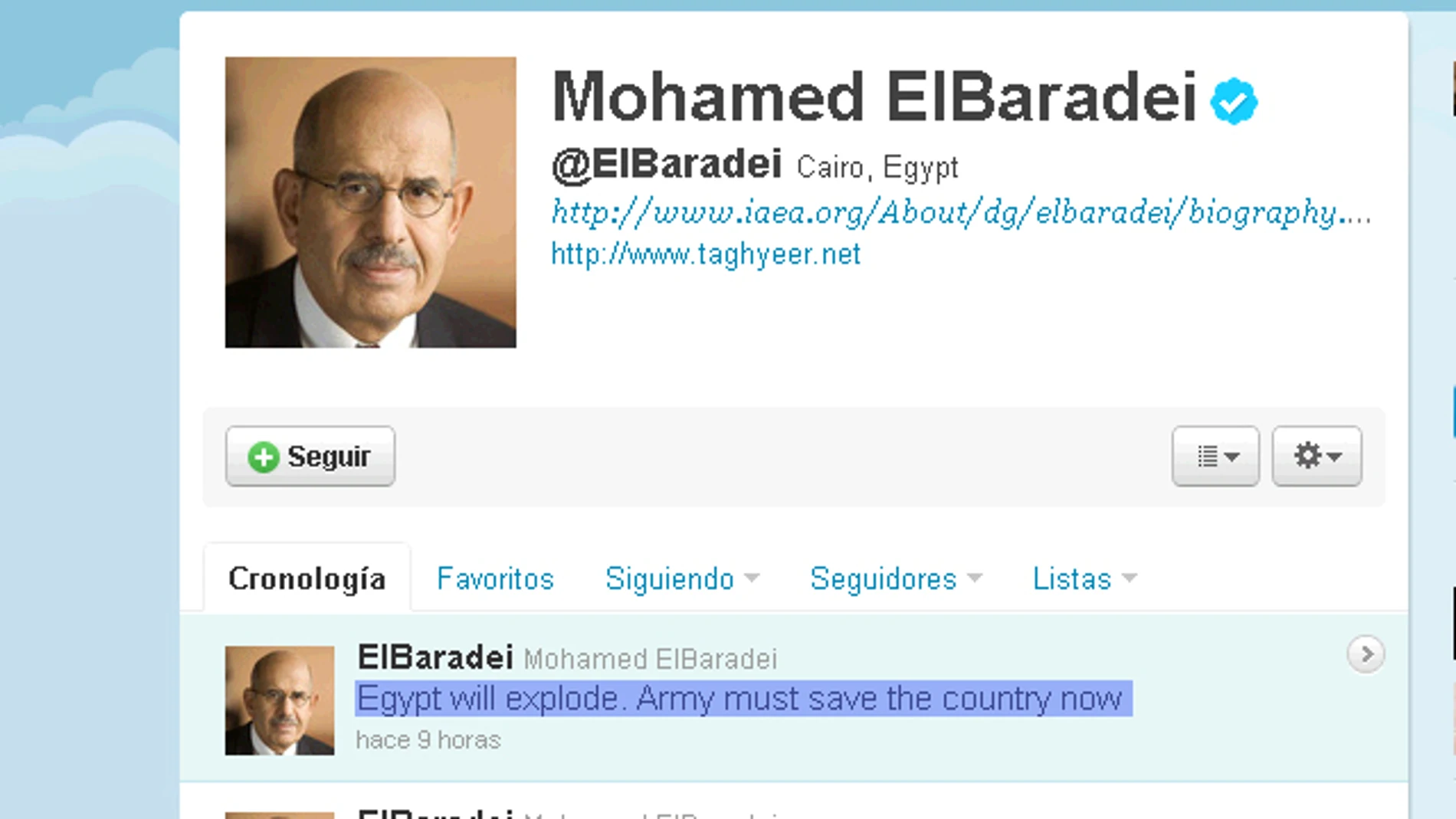 EBaradei en su Twitter EBaradei en su Twitter