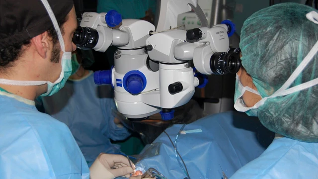 Profesionales sanitarios en un tratamiento de retina Profesionales sanitarios en un tratamiento de retina