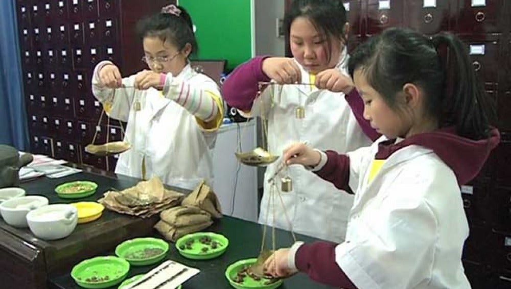 Niñas chinas aprenden medicina tradicional