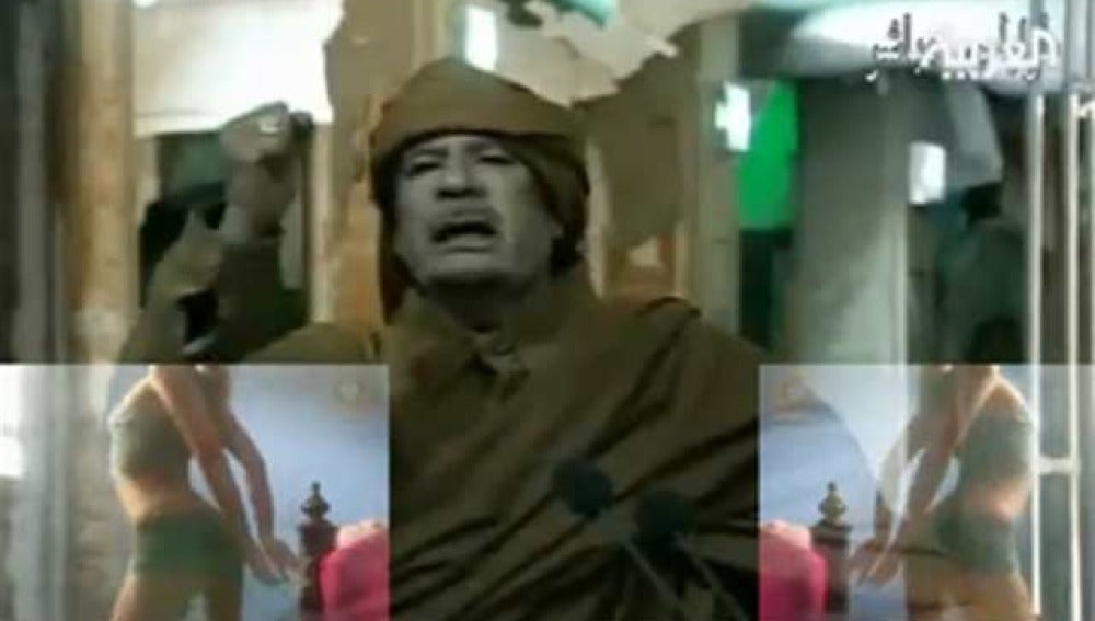 Secuencia del video que parodia el discurso de Gadafi