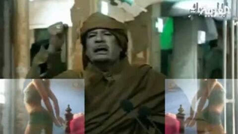 Secuencia del video que parodia el discurso de Gadafi