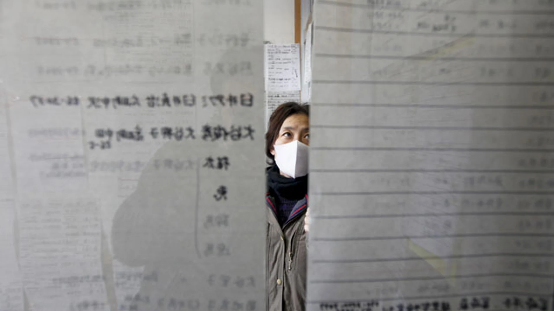 Una mujer busca a un familiar entre los nombres que figuran en las listas de refugiados en la ciudad costera de Rikuzentakata Una mujer busca a un familiar entre los nombres que figuran en las listas de refugiados en la ciudad costera de Rikuzentakata