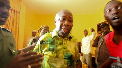 Gbagbo durante su comparecencia Gbagbo durante su comparecencia
