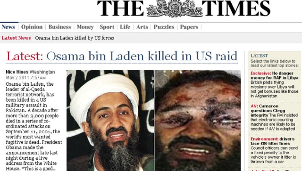 La muerte de Bin Laden en The Times