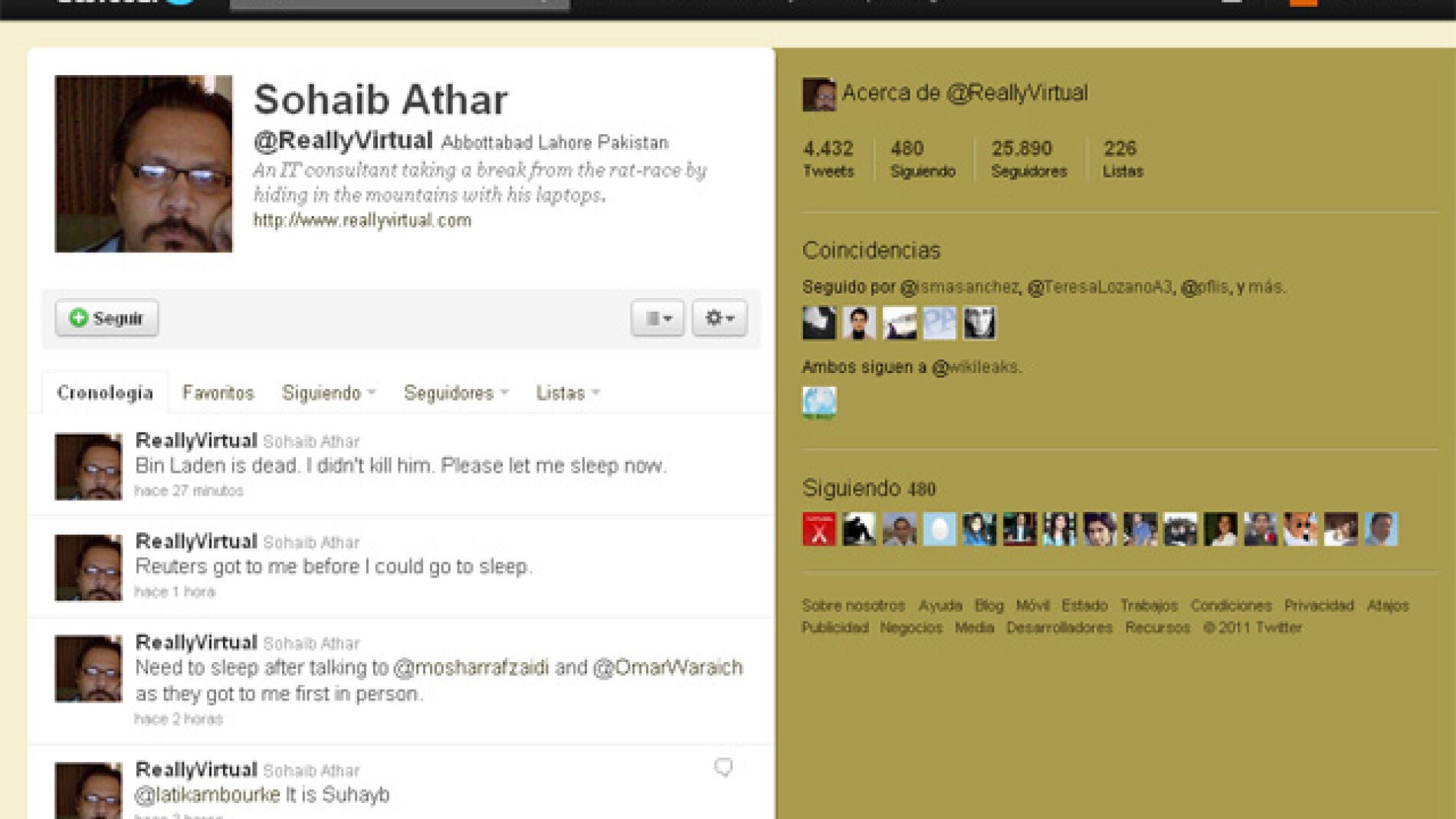 El vecino de Bin Laden tuite&oacute; lo que estaba pasando