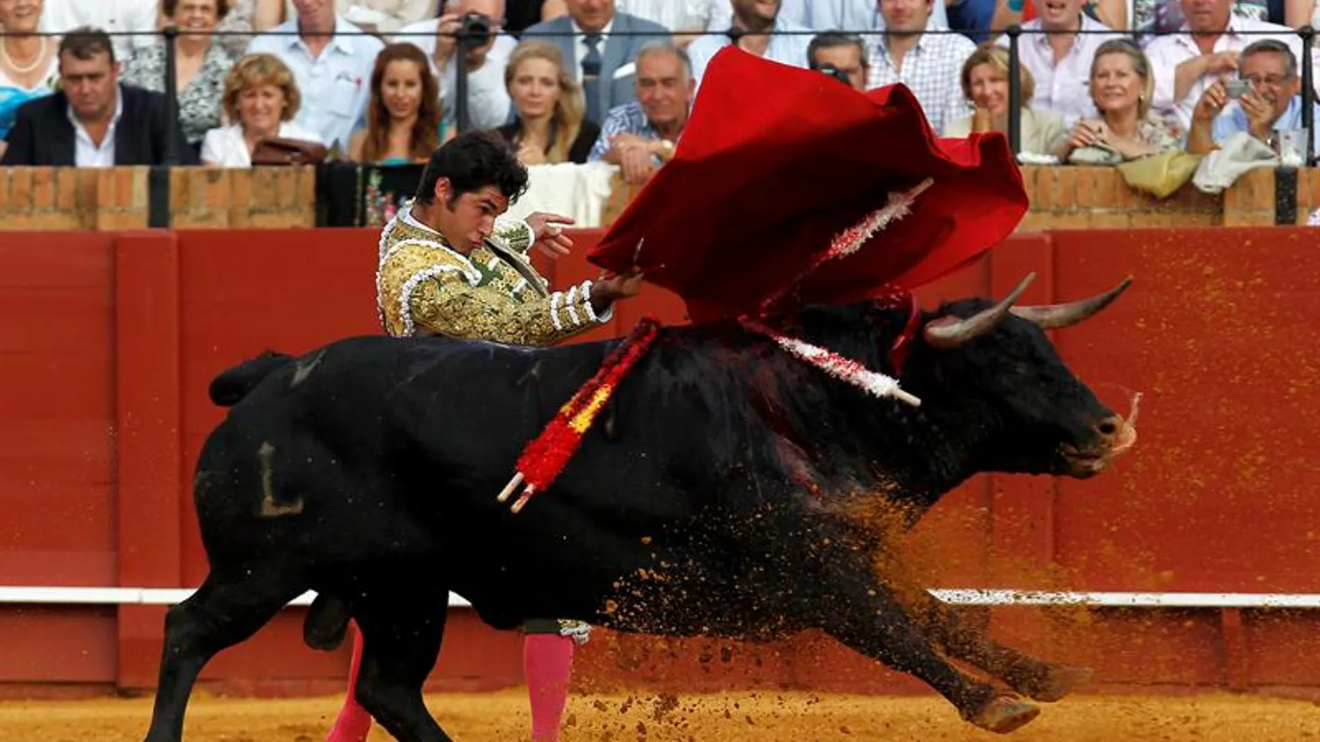 Cayetano durante la faena con la muleta a su segundo toro Cayetano durante la faena con la muleta a su segundo toro