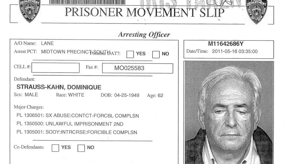 Ficha policial de Dominique Strauss-Kahn