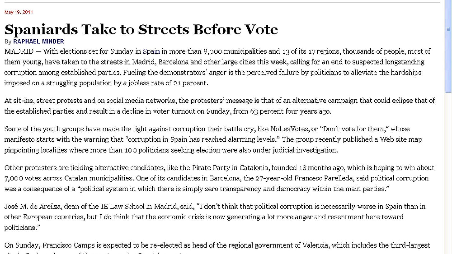 El 15-M en'The New York Times'