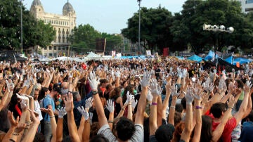 'Indignados' en la Plaza de Cataluña