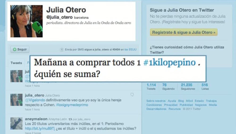 Julia Otero defiende el pepino español en Twitter