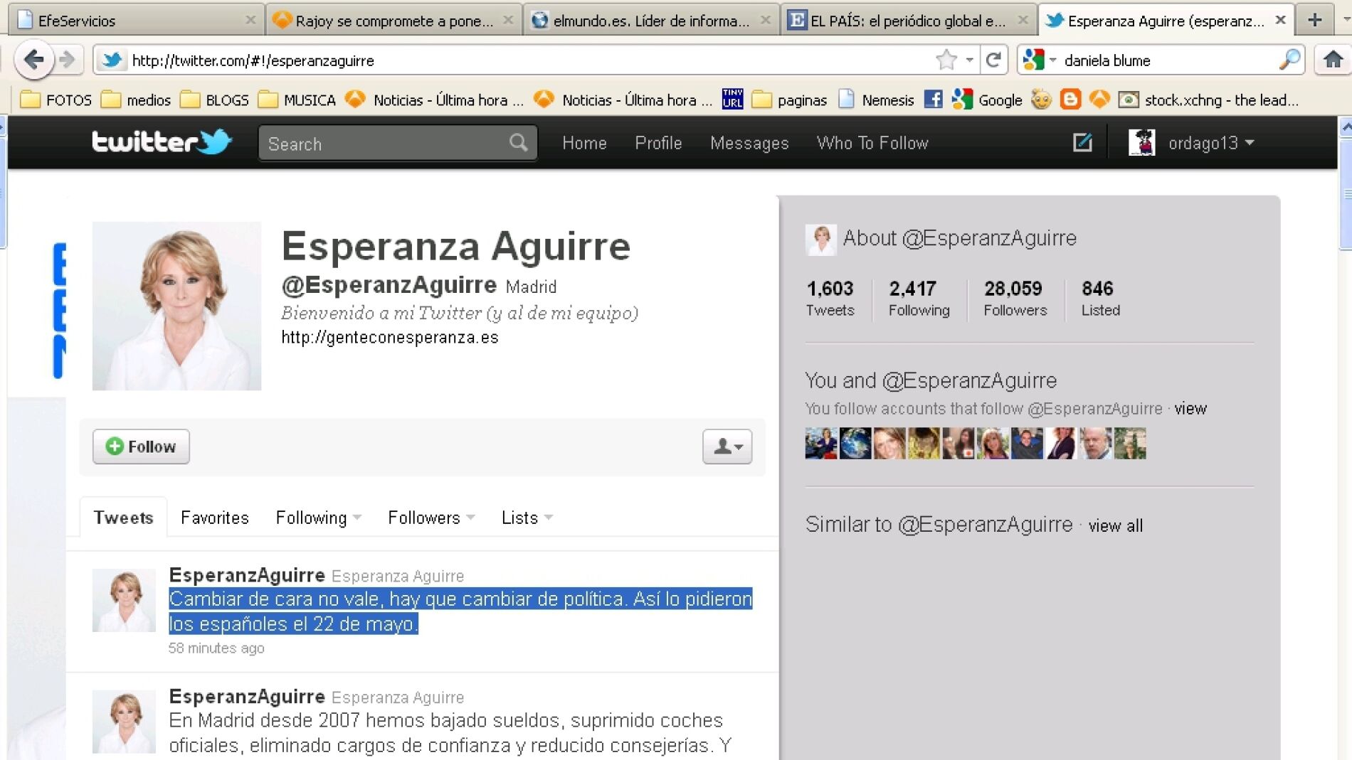 Twitter de Esperanza Aguirre
