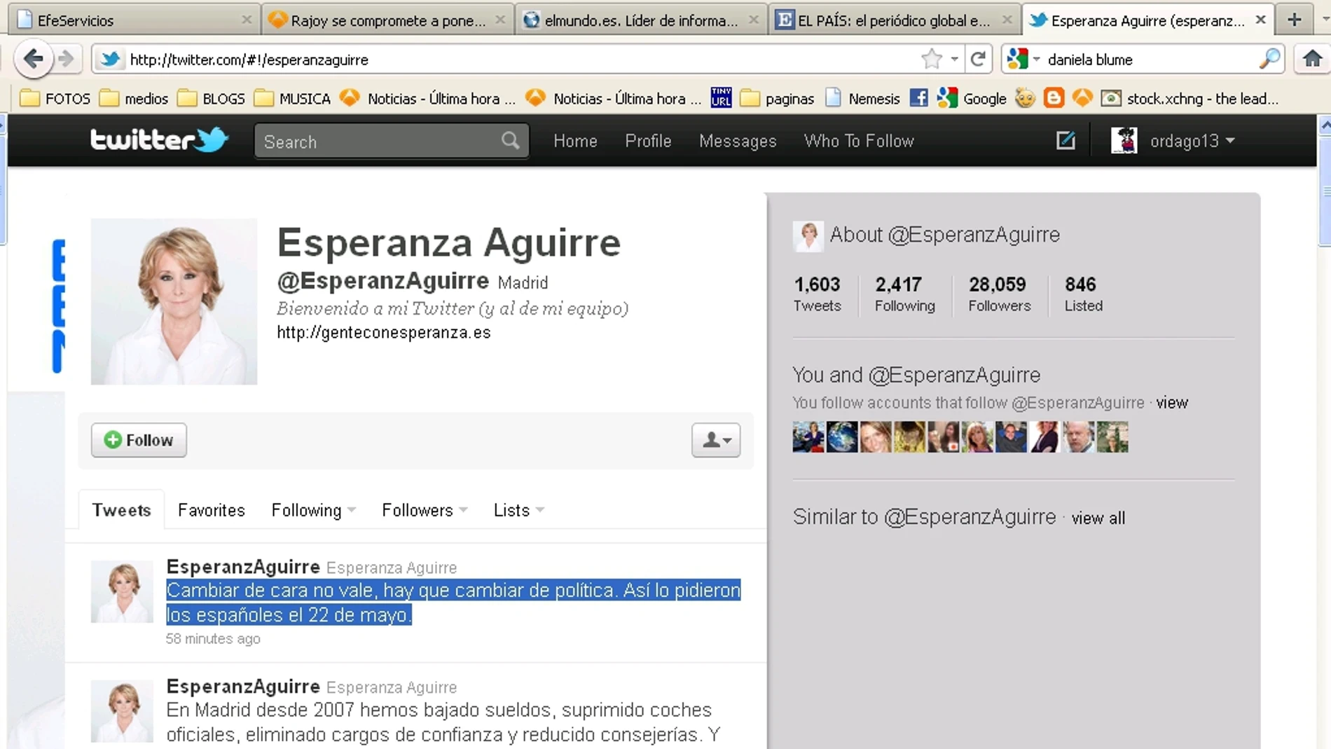 Twitter de Esperanza Aguirre Twitter de Esperanza Aguirre