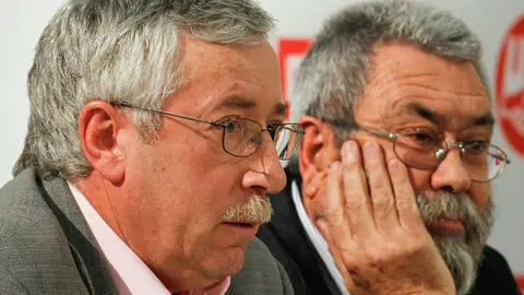 Ignacio Fernández Toxo y Cándido Méndez, en rueda de prensa Ignacio Fernández Toxo y Cándido Méndez, en rueda de prensa