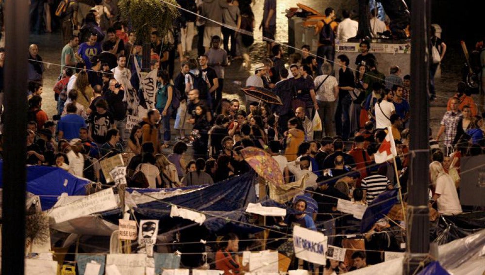 Acampados en la Puerta del Sol