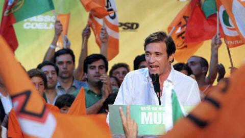 El candidato del PSD, Pedro Passos Coelho, durante un mitin en Lisboa.