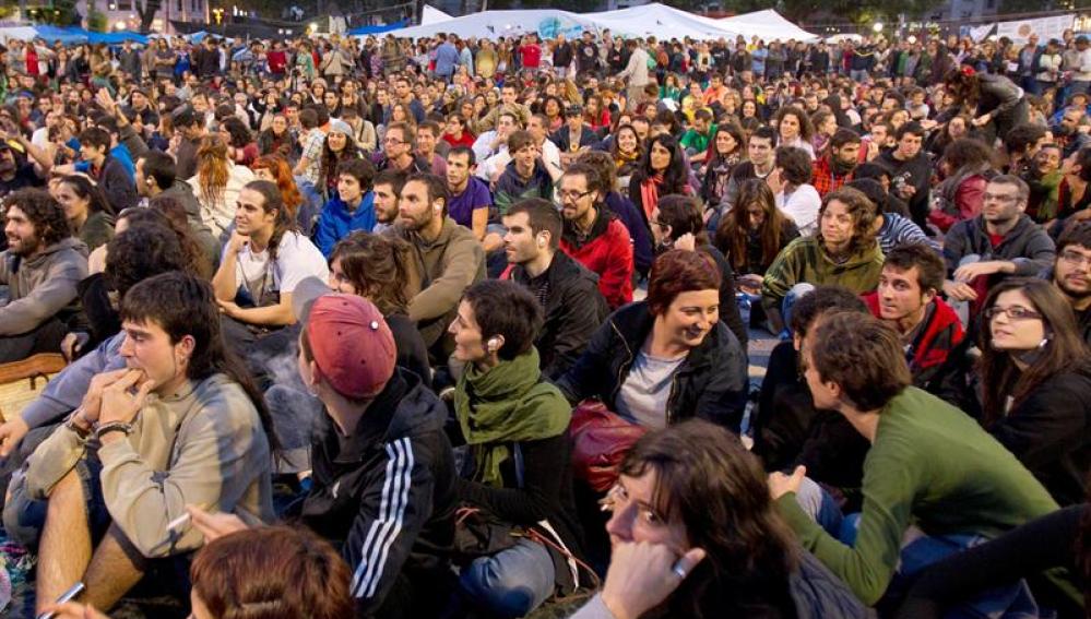 Los indignados de plaza Catalunya