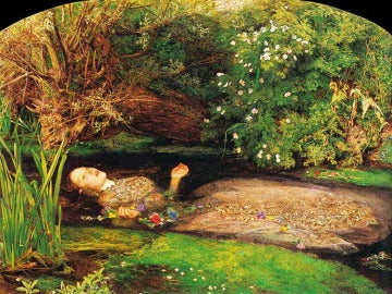 Así imagina el pintor,John Everett Millais, la muerte de Ofelia.