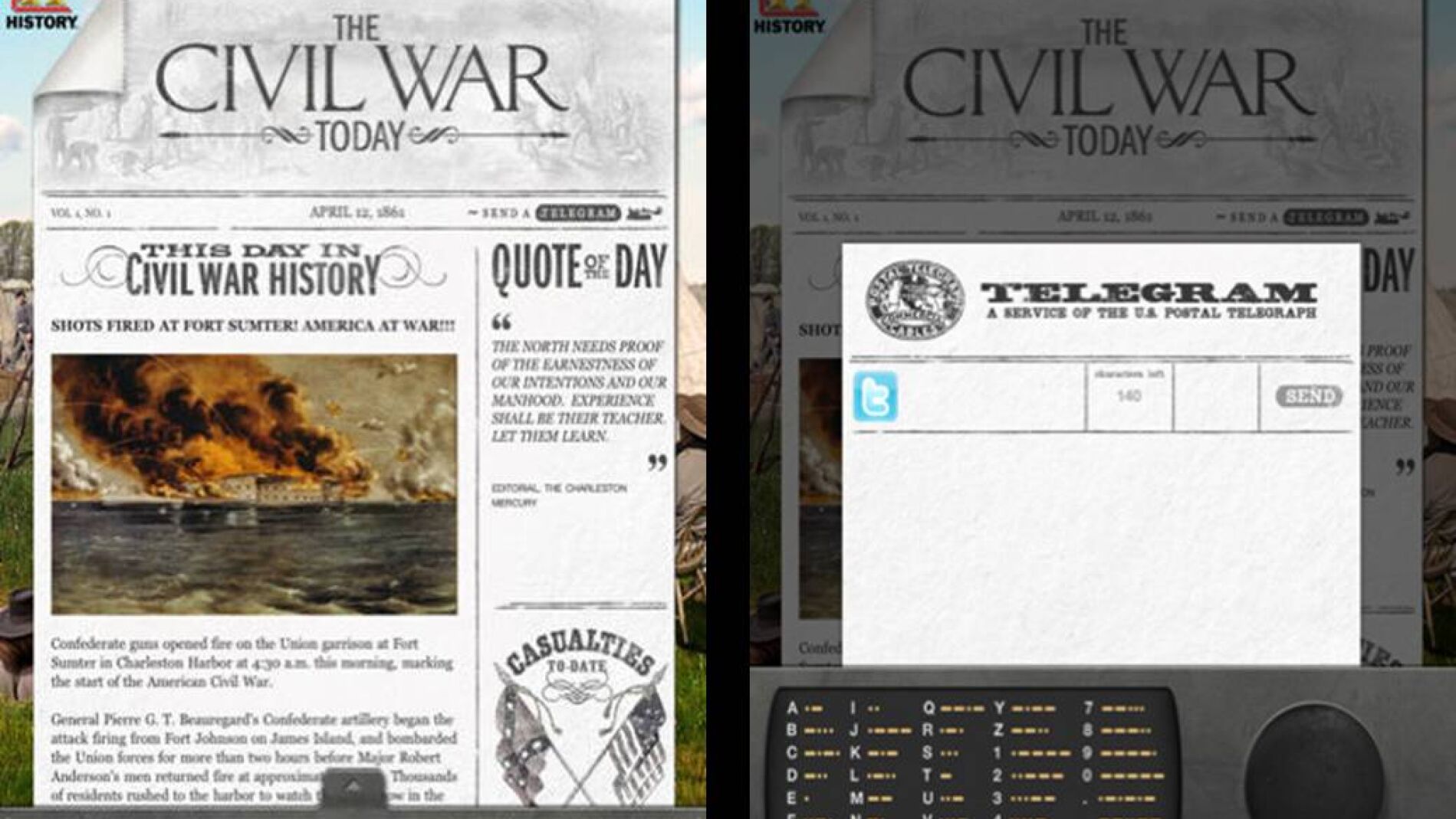 Primeras im&aacute;genes de la aplicaci&oacute;n, presentada como un peri&oacute;dico del momento hist&oacute;rico