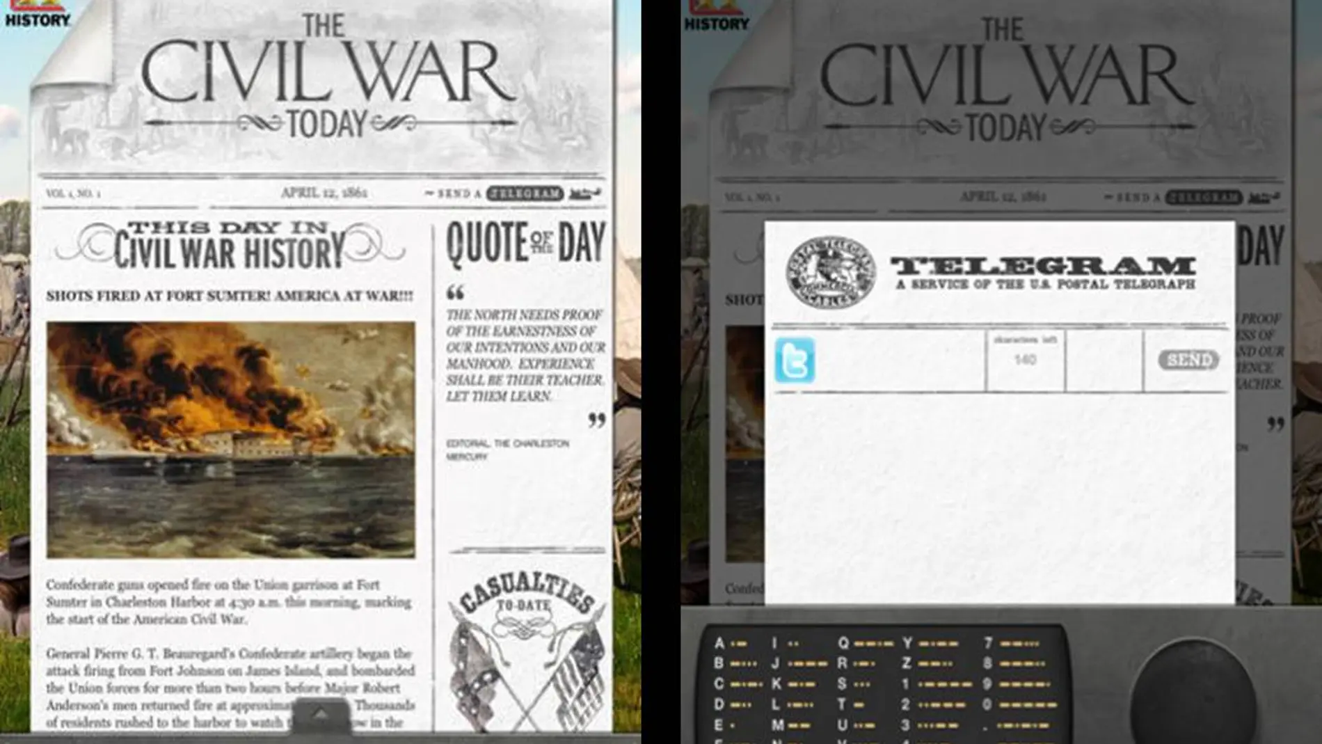 Primeras imágenes de la aplicación, presentada como un periódico del momento histórico Primeras imágenes de la aplicación, presentada como un periódico del momento histórico