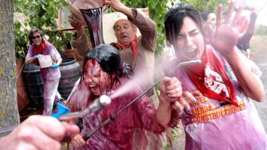 5.000 guerreros se enfrentan en la batalla del vino en La RIoja