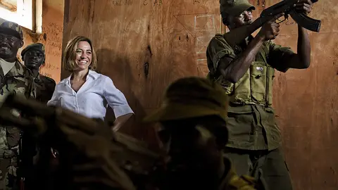 Carme Chacón durante un simulacro Carme Chacón durante un simulacro