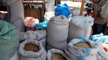 Selección de legumbres y cereales en un mercado en El Cairo