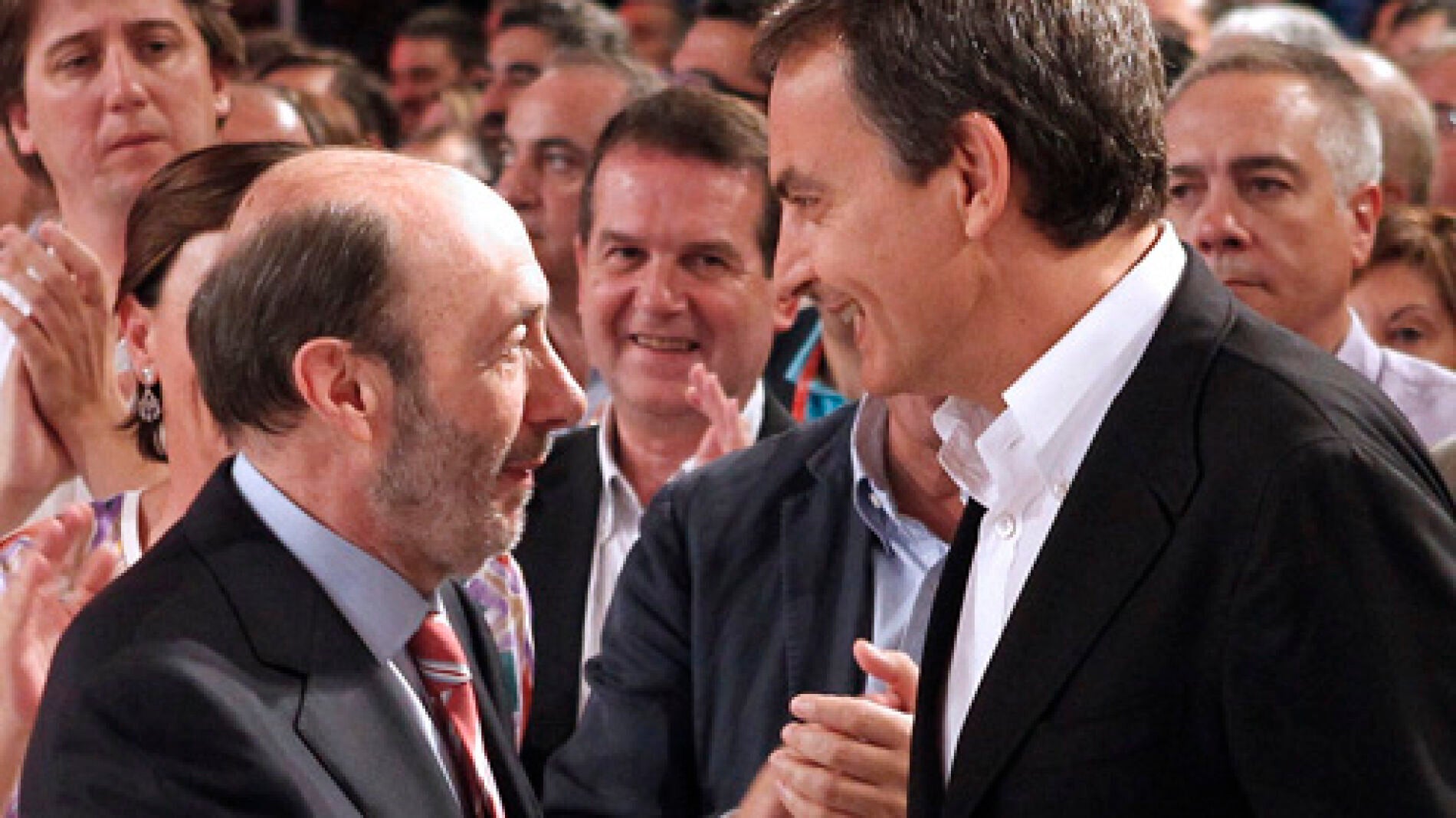 Jos&eacute; Lu&iacute;s Rodr&iacute;guez Zapatero junto al candidato a la presidencia Alfredo P&eacute;rez Rubalcaba. 