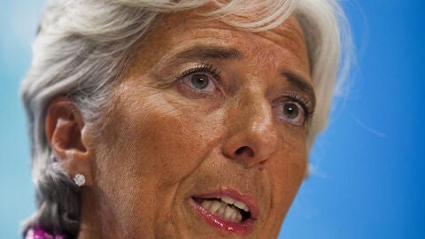 Christine Lagarde, directora del FMI, en una comparecencia p&uacute;blica.