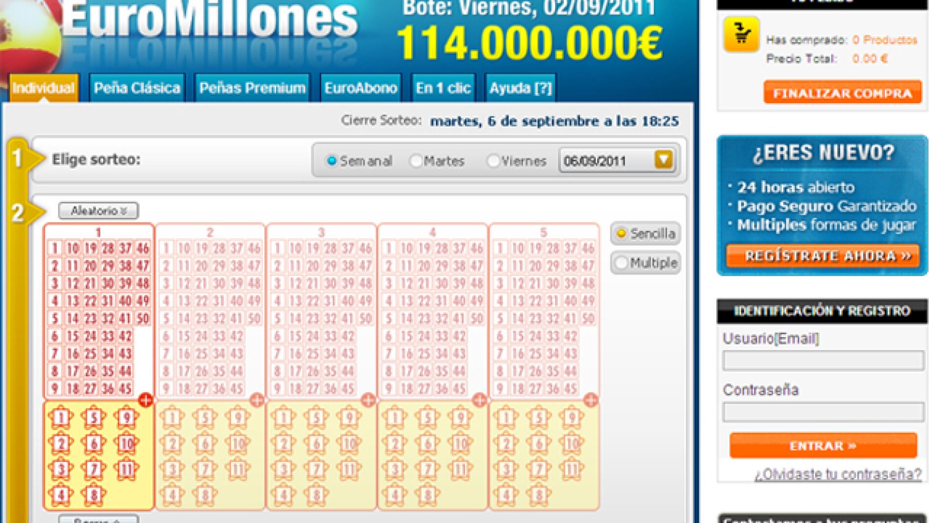 Participaci&oacute;n de Euromillones en Internet