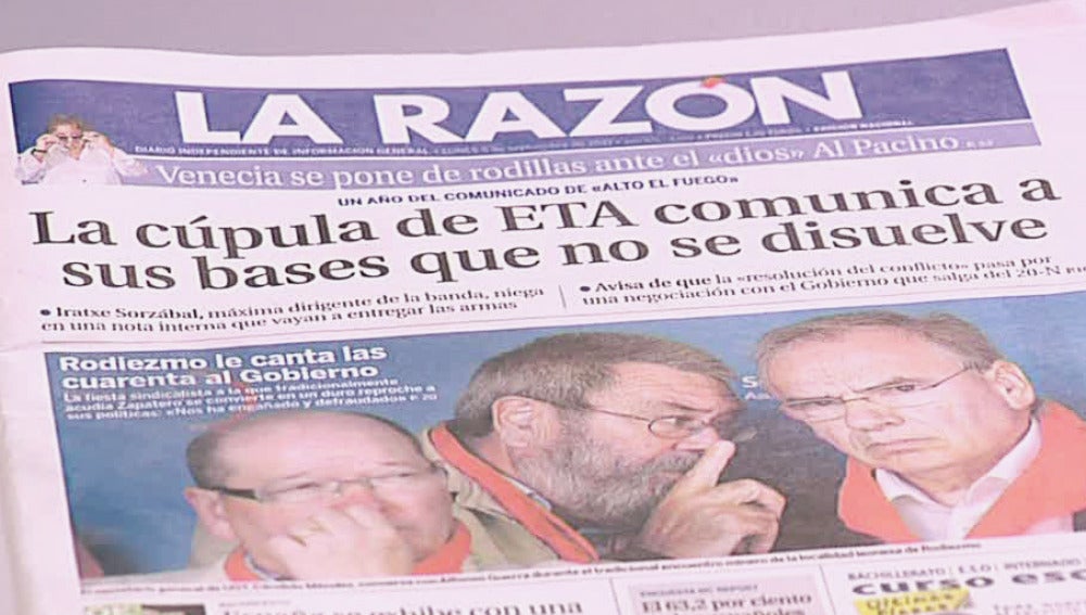 Portada de La Razón