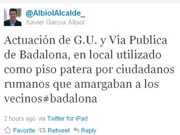 El alcalde de Badalona anuncia otra redada en Twitter El alcalde de Badalona anuncia otra redada en Twitter