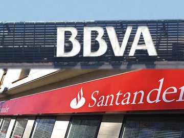 Fachadas del BBVA y Banco Santander