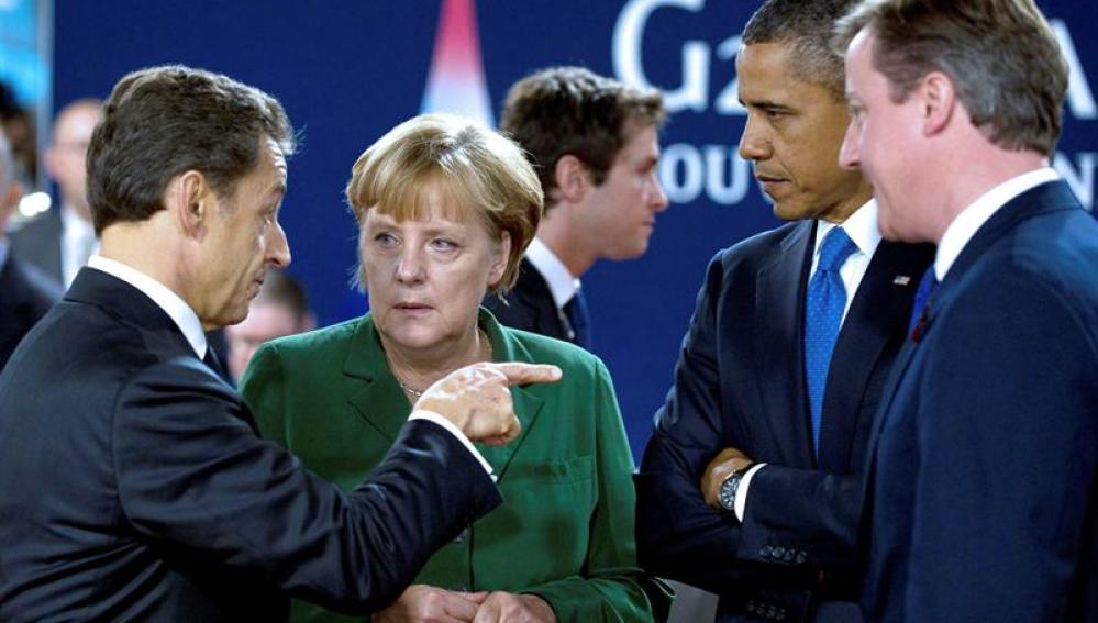 Merkel, Sarkozy, Cameron y Obama en Cannes