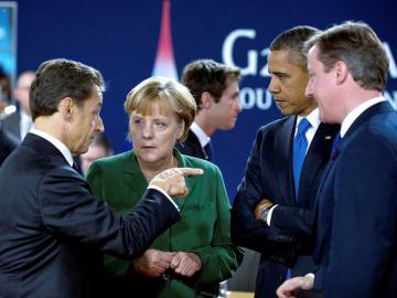 Merkel, Sarkozy, Cameron y Obama en Cannes