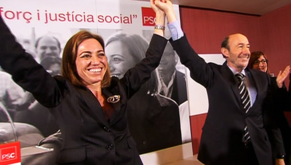 Rubalcaba y Chacón en un acto del PSOE.