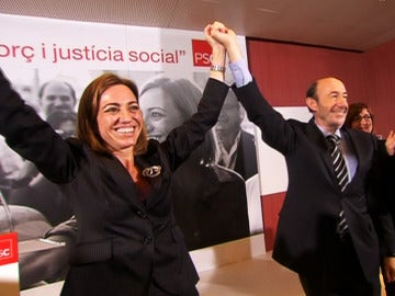 Rubalcaba y Chacón en un acto del PSOE.