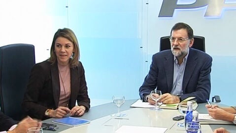 Rajoy reunido con su comit&eacute;.