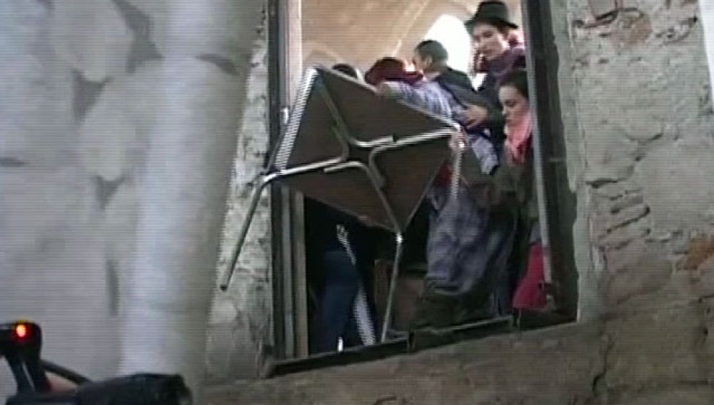Unos estudiantes durante las protestas